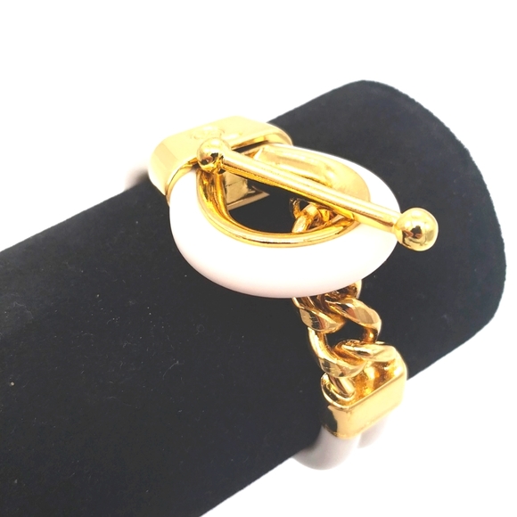 Alexander McQueen Double Layered White and Gold Rubber Corded Bracelet - Picture 6 of 6